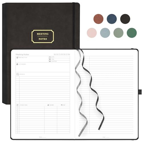 EMSHOI Meeting-Notizbuch, A4, 240 Seiten, gebundenes Tagebuch, To-Do-Liste, Notizblock, Produktivitätsplaner, Projektorganisator, 100 g/m² Papier, Leder-Tagebuch für Damen und Herr