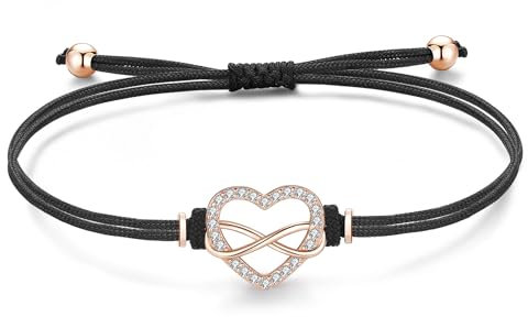 Jrêveinfini Unendlichkeitszeichen Armband Damen Mädchen Kinder Rosegold Silber 925, Herz Infinity Armband Armreif Mutter Tochter Mama, Stoff Personalisiertes Freundschaft Geschenke für Frauen