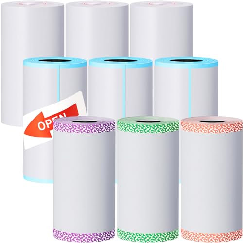 9 Rollen Thermodrucker Papier Mini Druckerpapier Rolle Selbstklebend Bedruckbar Aufkleber Kompatibel mit P1 PeriPage A6 Serie Drucker Tragbare Thermodrucker (Elegante Farbe)