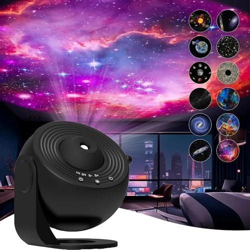 12 in 1 Night Light Galaxy Projector Starry Sky 360° Rotate,Jwere Galaxy Projector,Jwere Star Projector,Mute Design for Kids Bedroom,Party,Birthday,Valentines Gift (Black)