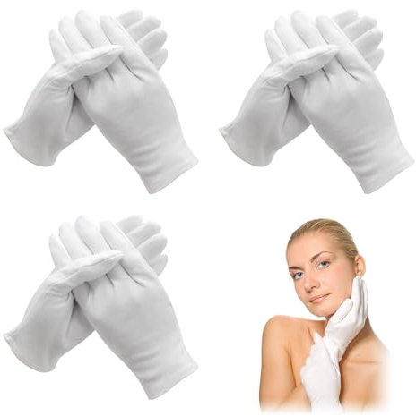 QOCO 3 Pairs White Gloves Cotton Moisturising Gloves for Eczema Dry Hands Breathable Machine Washable Cloth Gloves for Men Women Bedtime Sleep Overnight Hand Cream Lotion Protection Gloves