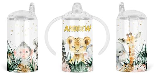 Personalised Baby Sippy Cup - Stainless Steel Double Wall Cup for Kids - Insulated 350ml Sippy Cup (Safari Animals)