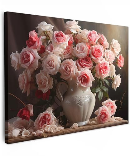 MuchoWow© Impression sur Toile Peinture 40x30 cm Tableau Mural Decoration Salon Reproductions de Tableaux Murale Moderne Fleurs - Roses - Vase - Nature morte - Bouquet