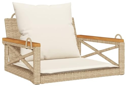 vidaXL Hängesessel mit Kissen Beige 63x62x40 cm Poly Rattan
