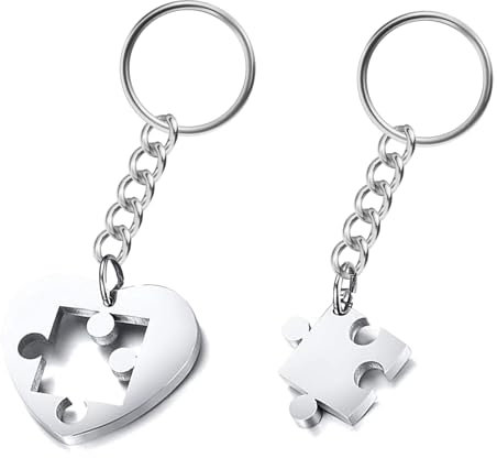 Ethlomoer Couple Keyrings Jigsaw Puzzle Matching Keychains, Stainless Steel Couples Keyrings for Men and Women, Perfect for Family or Friendship Gifts