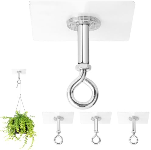 Self Adhesive Ceiling Hooks 4 Pack Holds 25lbs Heavy Duty Plant Hanging Hooks