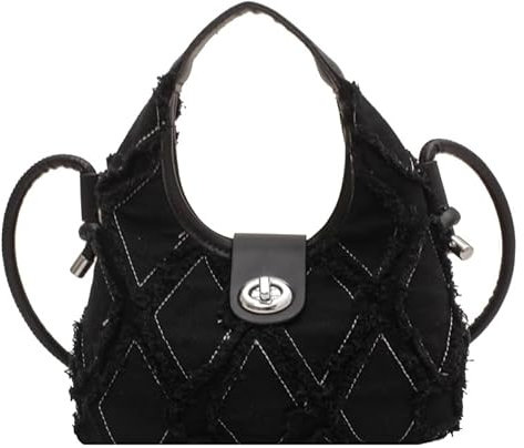 WLHHBO Damen-Clutch-Geldbörse, kleine Schultertaschen, gesteppt, Denim, Handtasche, lässige Tasche (blau), Schwarz , Einheitsgröße