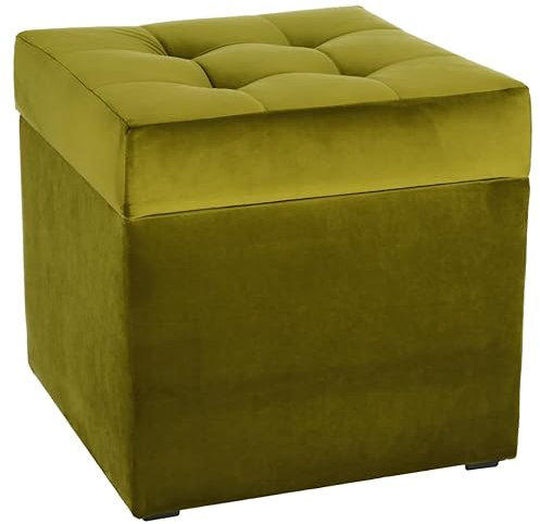 Polsterhocker, 45x45 cm, Farbe Fauliges Grün – weicher Sitz, aufklappbar mit Stauraum (50l) hält einer Belastung von bis zu 100 kg stand, Velours – Hocker für Wohnzimmer, Schlafzimmer, Diele