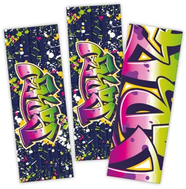 Junapack 12 Lesezeichen Jungen Mädchen Mitgebsel für Kindergeburtstag Gastgeschenke Graffiti neon