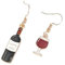 Wine Earrings, Red Wine Glass and Bottle Charms, Gold-Coloured