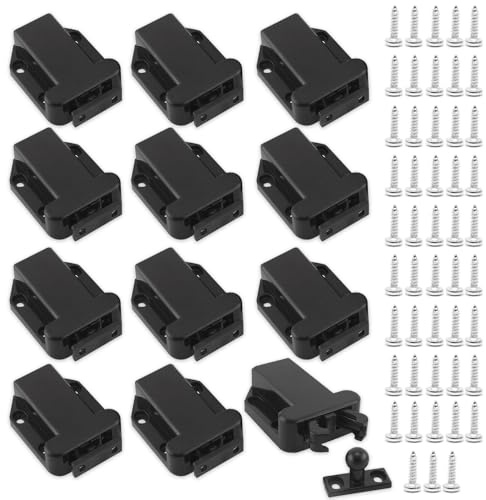 Riisoyu 12 Stück Türriegel mit Touch-Entriegelung, Druckschnäpper Schnäpper mit 48 Schrauben Push to Open Türöffner Schwarz mit Automatischer Pop Up Funktion für Küche Schublade Schränke Zuhause Möbel