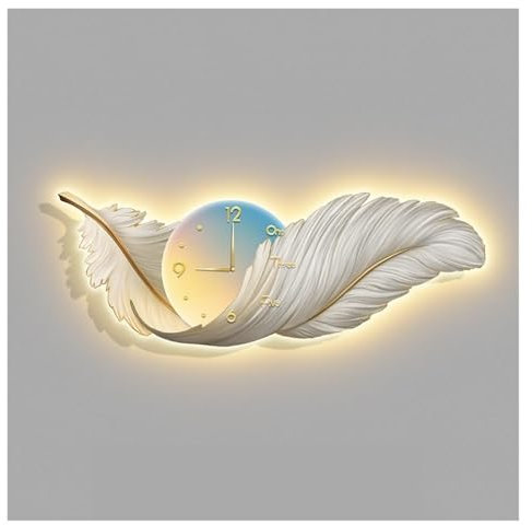 GroßEs Feder-Wanddeko, Boho-Feder-Wanddeko, Mit Led-Licht Und Uhr, Schicke Feder-Wandskulpturen Als Raumdeko, FüR Schlafzimmer, Wohnzimmer, Wohnung,02,120cm