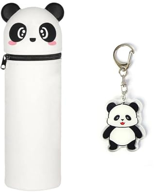 YSDYY 1 Piece of Panda Pencil Case and 1 Piece of Panda Keychain, Cute Stationery, Silicone Animal Pencil Case, Retractable Pencil Case
