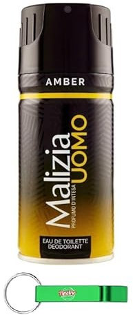 24x Malizia Uomo Ambra Eau De Toilette Deodorante EDT - Deodorant Deo Spray 150ml + Beni Culinari Kostenloser Schlüsselanhänger
