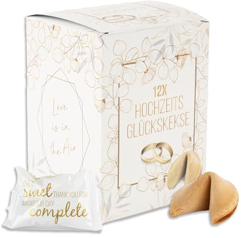 FOOD crew 12 x Glückskekse Hochzeit - Einzeln verpackt - Geschenkideen für Hochzeitspaar - Geschenk Hochzeit und Verlobung - Hochzeitsgeschenk Deko - Gastgeschenke Hochzeit - Made in Germany