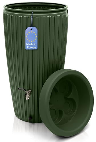 YourCasa Regentonne 240 Liter [RainCatcher] Messing Wasserhahn & Deckel - Regenfass Frostsicher aus Kunststoff - Regenwassertonne - Regenwassertank Garten Wassertank Regensammler Wasserfass (Forest)