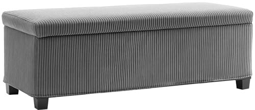 HOMCOM Ottomane Sitzbank mit Stauraum, Cord-Fußhocker mit abnehmbarem Deckel und Beinen, 112 cm, Aufbewahrungskiste für Wohnzimmer, Schlafzimmer, Flur, Grau