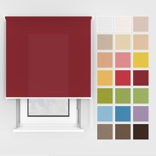 Estika Rollo mit Bohren Deckenmontage und Wandmontage, Breite: 100 cm, Höhe: 150 cm, Farbe: Dunkelrot, 25 Stoff Farben, Fenster rollos für innen, Sichtschutz für Fenster und Balkontür