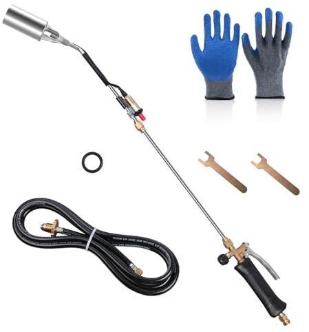 Propane Torch Weed Burner, 1,800,000 BTU Weed Burner Torch with Fireproof Gloves, Weed Torch for Outside with 11.5FT Hose, Flamethrower for Weeding, Barbecue, Asphalt, Snow Melting