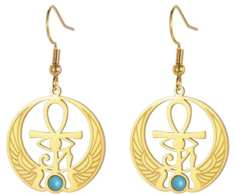 LIKGREAT Ägyptische Ohrringe mit Auge des Horus und Ankh Saphirskarabäus Anhänger antikes Ägypten schützendes Amulett Schmuck für Damen