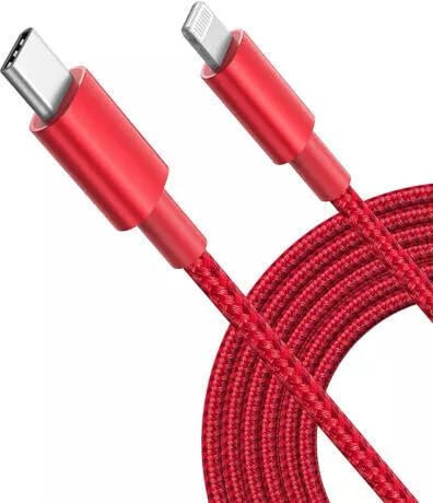 My Fone Store USB-C to IOS Cable – 20W PD Fast Charging Braided Cord, Compatible with iPhone 15/14/13/12/11 Pro Max, iPad, AirPods (Red, 1 Meter)