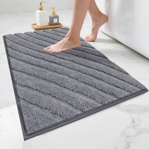 SHACOS Badezimmerteppich Badematte rutschfest Waschbar Mikrofaser Badteppich Weich Badvorleger Wasserabsorbierend Badezimmermatte Bad Teppich für Badezimmer, Badewanne, Grau, 60 x 90 cm