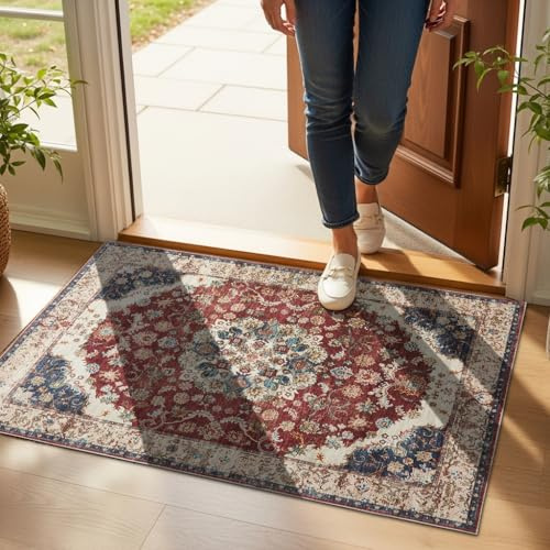 Hafaa Machine Washable Door Mats Indoor 40x60 cm Whisper | Traditional Low Pile Floor Mat Inside, Non Slip Dirt Trapper Doormats for Entryway, Kitchen, Bedside Matts Oeko Tex Certified
