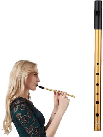 Irish Tin Whistle D,Whistles,Premium Six-Hole Penny Slide Whistles | for Wind Instrument Beginners Intermediate and Expert Band Performances(Gold)
