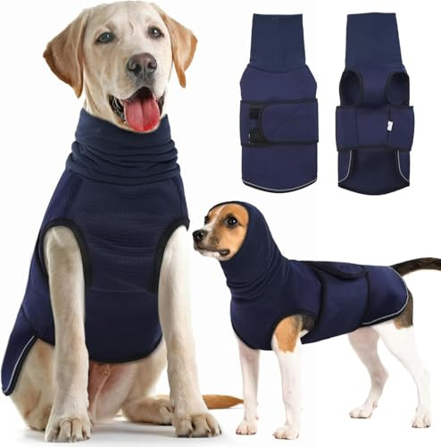 IECOii Hunde-Kapuzenpullover, atmungsaktiv, für Gewitter, Feuerwerk, Tierarztbesuche, Trennung, verstellbare Hunde-Kapuzenpullover zur Geräuschblockierung und Gehörschutz, Blau, Größe M
