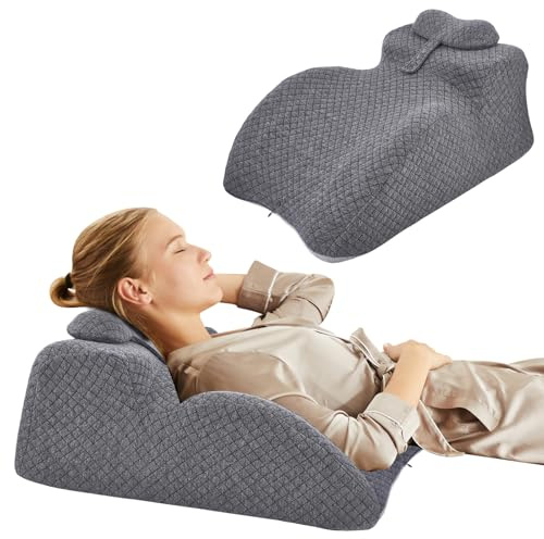 Yintrinsic Orthopädisches Bauchschläfer-Kissen Für Paare – Memory-Schaum Mit 5 Zonen, Herausnehmbares & Höhenverstellbares Nackenkissen, Rutschfester Boden, Waschbarer Bezug – 56x37x27cm, Dunkelgrau