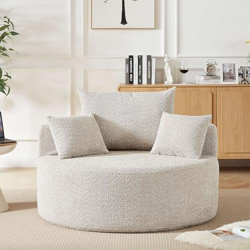 TUPOSTAR Sessel Aus Chenilleschaum, Keine Montage Erforderlich, Moderner Runder Akzentsessel, Mit GroßEn Zierkissen, FüR Wohnzimmer, Schlafzimmer, Lounge Und Ausstellungsraum