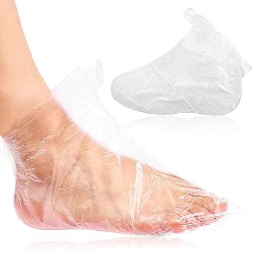 Fussmaske Socken, 100 Stück Plastik-Fußabdeckungen für Füße Wasserdichte Socken Pediküre-Einlagen Einweg-Klarsicht-Plastiksocken Einweg-Fußabdeckungen für Paraffinbad, Pediküre, Spa, Schuhe