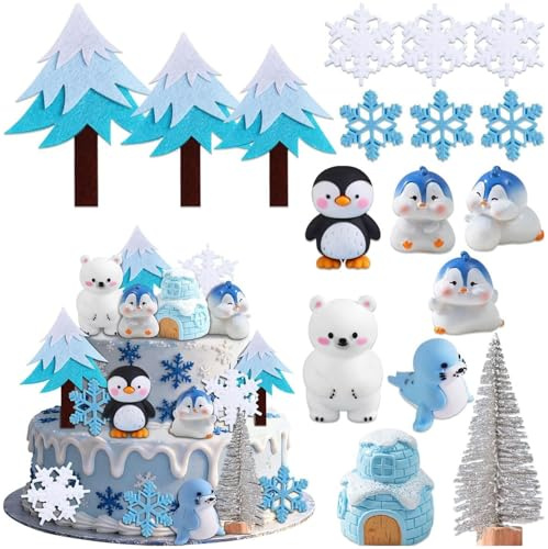 Set di 16 torte di compleanno a forma di orso bianco, con foche, pinguino, tema animale, decorazione per feste, decorazioni per bambini, compleanno