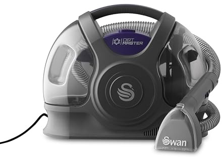 Swan Dirtmaster Spot Cleaner, Portable Carpet Cleaning, Removes Spills, Stains and Odours, Self-Cleaning Water Spray, 1.7m Hose, 5m Power Cord, 2200ml, Grey & Purple, SC18413