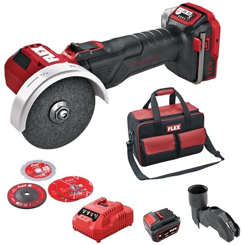 Flex Akku Winkelschleifer LBE 76 12-EC Set (schwarz/rot, LBE 76 12-EC C + CA + Akku + Tasche, 12 V, mit LED-Anzeige, ergonomisches Design, viel Stauraum, kurze Ladezeiten) 535121