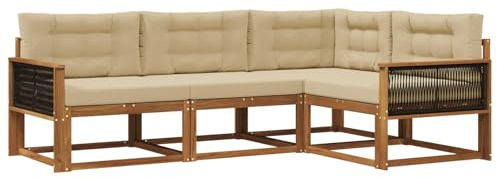 vidaXL Outdoor-Sofagarnitur mit Kissen 4 pcs Natur und Beige, Anpassbare Gartenmöbel, modernes Patio-Sofa, gemütliche Sitzgruppe, wetterfest und robust
