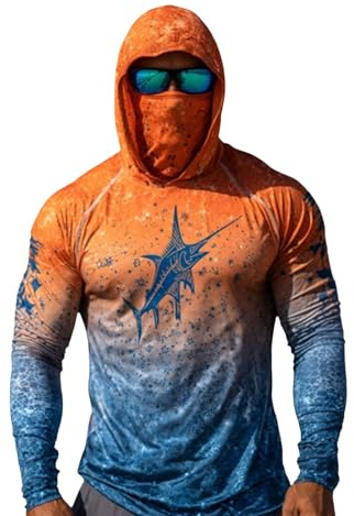 Tee Shirt Anti UV Homme Respirant Chemise De Soleil De Sport avec Masque Exterieur T-Shirt Upf50+ Décontractée Léger Haut De Protection Solaire Manche Longue Tshirt pour Pêche Randonnée