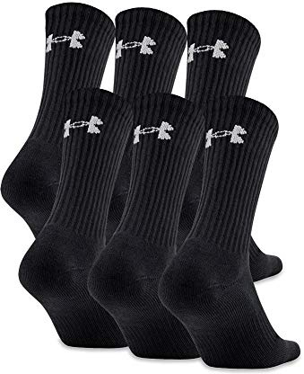 Under Armour Adult Charged Cotton Crew Socks, Multipairs, Black/Gray (6-Pairs), Large