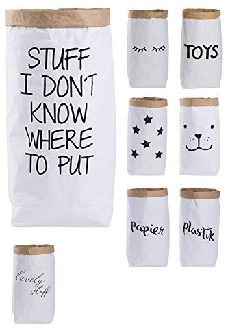 Papiersack Paper Bag rund Kraftpapier Beutel Braun Weiß 'STUFF'