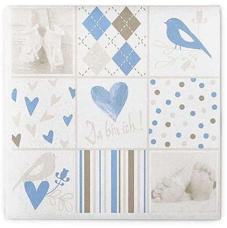 Sovie HOME Serviette Baby | Airlaid-Servietten 40x40 cm | hochwertige Einweg-Servietten für Geburt Taufe | extrem saugstark & stoffähnlich | 12 Stück (Blau)