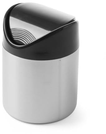 HENDI Tischabfallbehälter, Edelstahlbehälter, Schwarze ABS-Taumelabdeckung, Tischmülleimer, Abfallbehälter, ø120x(H)165mm, Edelstahl