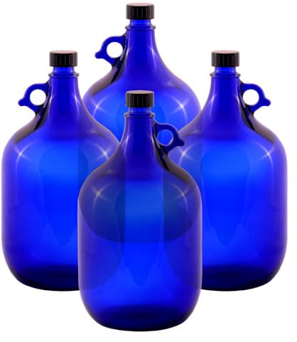 Albert's Premium Selection 5 Liter Henkelflasche/Glasballon, blau, inkl. schwarzem Deckel (4)