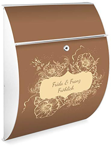 Burg Wächter Design Briefkasten | Modell Riviera 46cmx33,5cmx13cm groß | verzinkter Stahl Weiß | Postkasten mit Öffnungsstopp, großer A4 Einwurf, Zylinderschloss, 2 Schlüssel | Motiv WT Flitterwochen