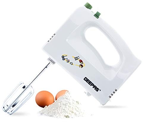 Geepas 160W Hand Mixer - Electric Handheld Food Collection Hand Mixer for Baking - 5 Speed Function, Includes Stainless Steel Beaters & Dough Hooks, Eject Button - 2 Year Warranty