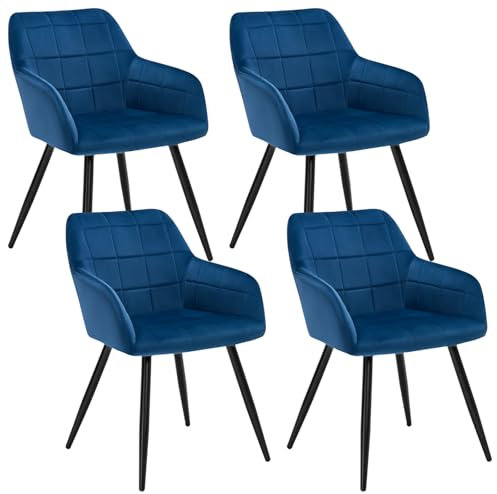 WOLTU Esszimmerstühle 4er Set Esszimmerstuhl Küchenstuhl Polsterstuhl Design Stuhl mit Armlehnen, mit Sitzfläche aus Samt, Gestell aus Metall, modern, Blau, BH93bl-4