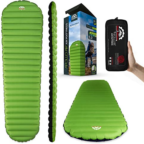 Gear Doctors Ultralight 17oz Camping Sleeping pad ApolloAir - Large, Warm 5.2 R-Value 4 Season Air Mattress, Perfect for Backpacking, Hiking - Lightweight Inflatable & Compact Sleep Pad