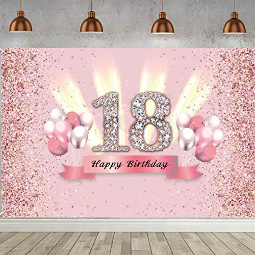 18. Geburtstag Deko für Mädchen, 18 Geburtstag Banner Hintergrund, 18. Geburtstagsparty Stoff Schild Poster, 18 Geburtstagsbanner Wand/Tisch Dekoration Plakat, Glitzern Rosa