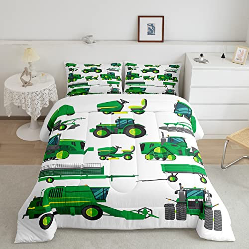 Loussiesd Kinderwagen Tröster Karikatur Bagger Bauwagen Daunendecke 135x200cm für Jungen Kinder Schwere Maschinen Fahrzeuge Steppbett Zimmer Dekor 4-Jahreszeiten Bettdecke 2St Winter Sommer Bettdecke