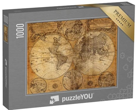 puzzleYOU: Puzzle 1000 Teile „Alte Weltkarte aus dem Jahr 1746, vergilbtes Papier“ – aus der Puzzle-Kollektion Vintage