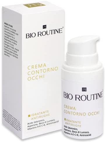 Bio Routine Crema Contorno Occhi Bava di Lumaca 30ml Antiage Nutriente Idratante con Acido Ialuronico Olio di Argan Aloe Vera Ippocastano Trattamento Antirughe Borse e Occhiaie Uomo Donna